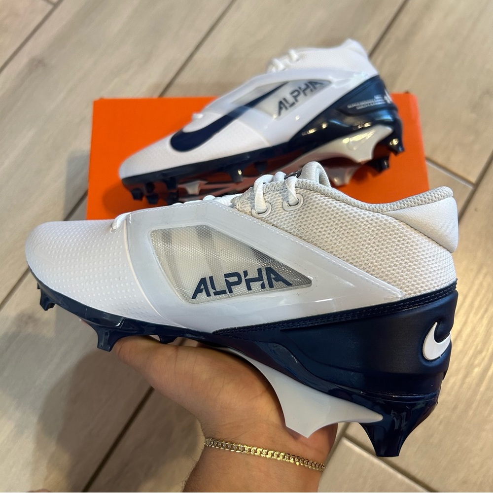 NIKE ALPHA MENACE 4 PRO FOOTBALL CLEATS WHITE/NAVY BLUE Size 7.5 - Picture 4 of 5